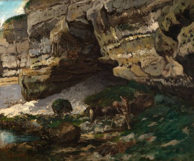 Skalisty krajobraz z jeleniami autorstwa Gustave Courbet
