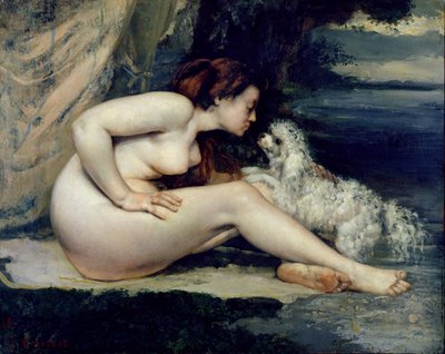 Akt kobiecy z psem (Portret Leotine Renaude) 1861-62 (olej na płótnie) autorstwa Gustave Courbet