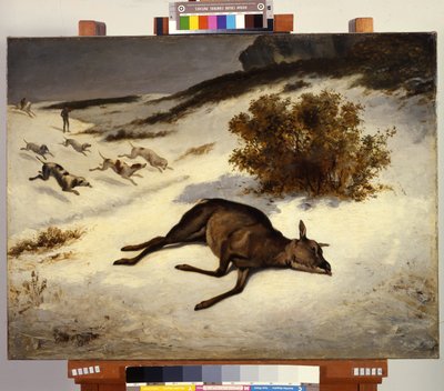 Łania zmuszona do leżenia w śniegu autorstwa Gustave Courbet