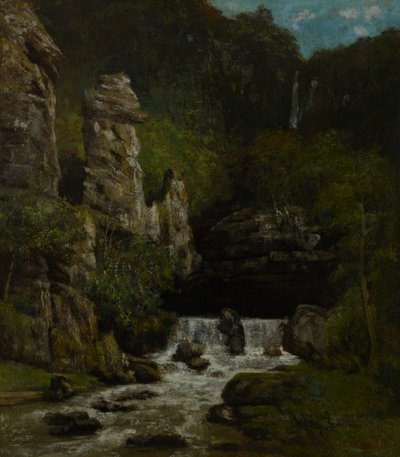 Krajobraz z wodospadem autorstwa Gustave Courbet