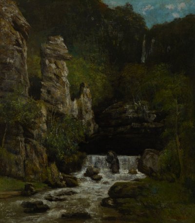 Krajobraz z wodospadem autorstwa Gustave Courbet