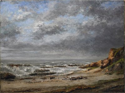 Widok na wzburzone morze w pobliżu klifu? autorstwa Gustave Courbet