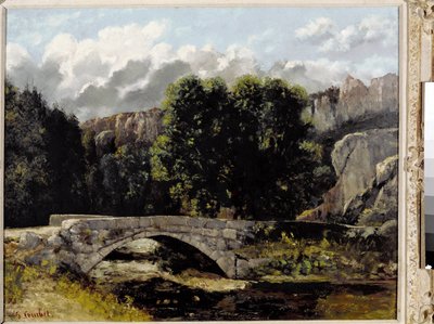 Widok na most Saint Sulpice w Fleurier, Szwajcaria (olej na płótnie) autorstwa Gustave Courbet