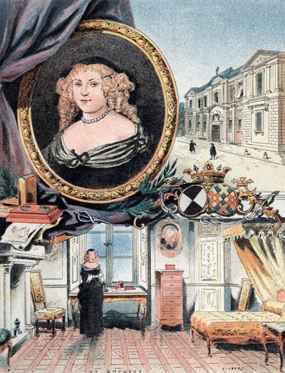 Portret markizy Sevigne, wraz z Chateau des Rochers i hotelem Carnavalet autorstwa Gustave Demoulin