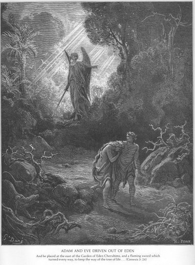 Adam i Ewa zostają wypędzeni z Edenu autorstwa Gustave Dore