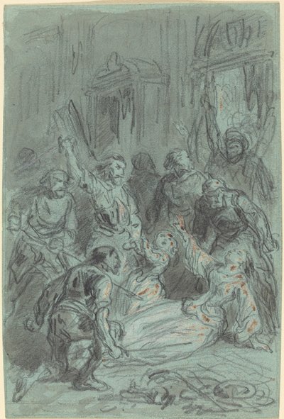 Dramatyczna scena z omdlałą kobietą autorstwa Gustave Dore