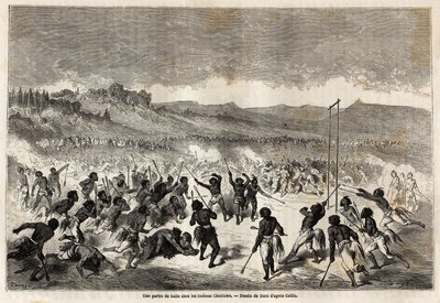 Gra w piłkę wśród Indian Choctaws, plemienia z regionu Mississippi, narysowana przez Gustave