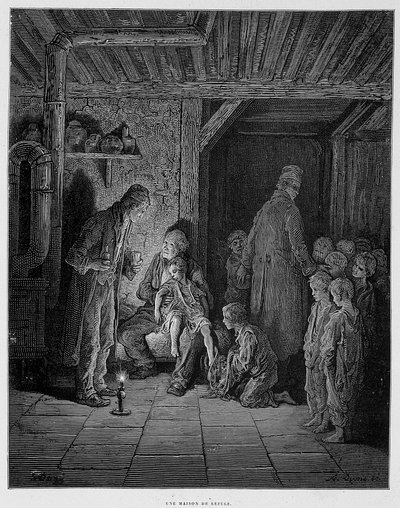 Dom schronienia - w „Londynie” Gustave Dore autorstwa Gustave Dore
