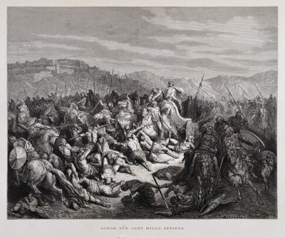 Achab walczy z Asyryjczykami w bitwie pod Qarqar, ilustracja z Biblii Dore
