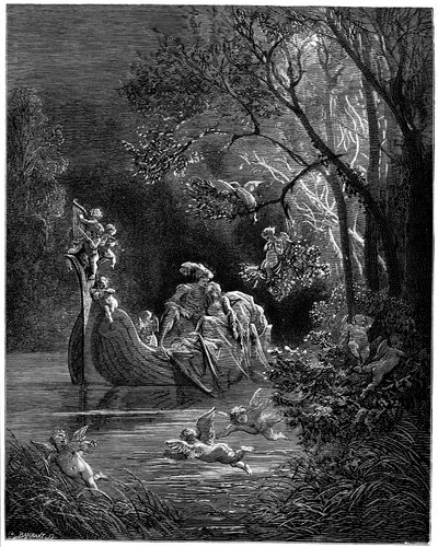 Alcina i Ruggiero jako szczęśliwi miłośnicy wędkowania autorstwa Gustave Dore