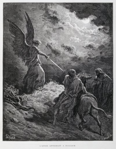 Anioł spotkał Balaama z mieczem, ilustracja z Biblii Dore