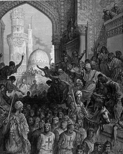Przybycie do Kairu więźniów krzyżowców, rycina Gustave Doré. 19 wiek. autorstwa Gustave Dore