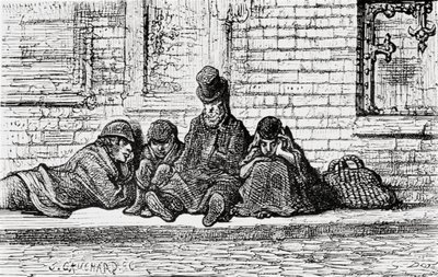 „Śpiąc na ulicach”, 1872. autorstwa Gustave Dore