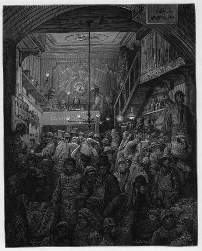 Billingsgate - Sprzedaż Ryb W Criee. Ilustracja do Londynu autorstwa Louisa Enault z ilustracjami Gustave