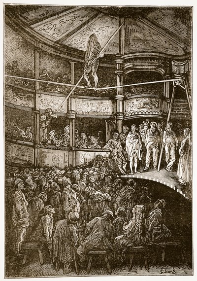 Blondin w Shoreditch, z „Londyn, pielgrzymka”, napisany przez Williama Blancharda Jerrolda (1826-94) i grawerowany przez Gaucharda, wyd. 1872 autorstwa Gustave Dore