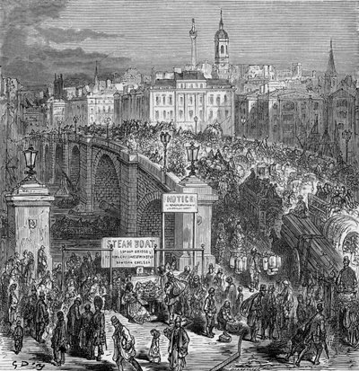 Ruchliwa scena na moście Londyńskim, 1872. autorstwa Gustave Dore