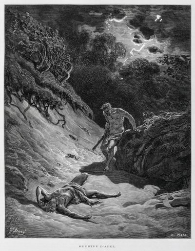 Kain zabija swojego brata Abla, ilustracja z Biblii Dore