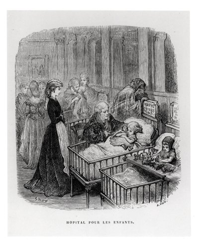 Szpital Dziecięcy, z „Londyn: Pielgrzymka” Williama Blancharda Jerrolda (1826-84), ryty przez Alphonse Jean Baptiste Vien (ur. 1814) opublikowany 1872 autorstwa Gustave Dore