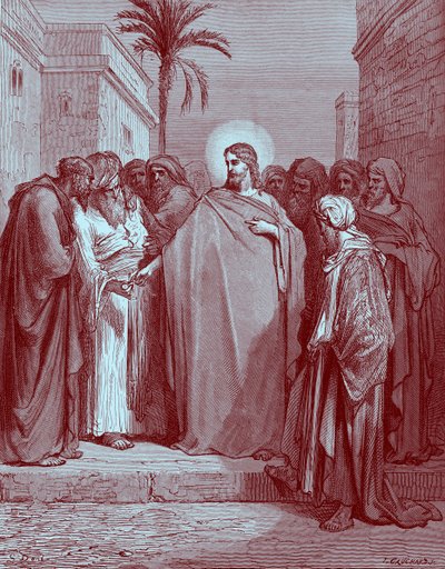Chrystus i hołd Pieniądze - Biblia autorstwa Gustave Dore