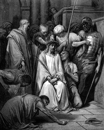 Chrystus wyszydzony i korona cierniowa nałożona na jego głowę autorstwa Gustave Dore