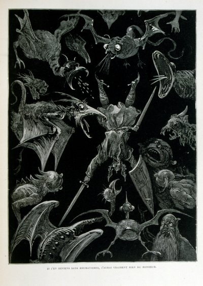 Croque-Mitaine; ilustracja z 1863 r., Gustave Dore (1832 – 1883); Francuski artysta, grafik, ilustrator. Croque-Mitaine (straszak) to złośliwa postać prezentowana dzieciom, aby je przestraszyć, a tym samym uczynić je mądrzejszymi. autorstwa Gustave Dore