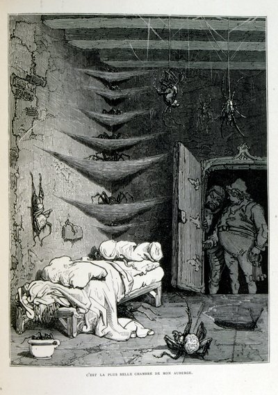 Croque-Mitaine; ilustracja z 1863 r., Gustave Dore (1832 – 1883); Francuski artysta, grafik, ilustrator. Croque-Mitaine (straszak) to złośliwa postać prezentowana dzieciom, aby je przestraszyć, a tym samym uczynić je mądrzejszymi. autorstwa Gustave Dore