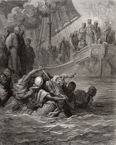 Śmierć Almoadama, ilustracja z „Bibliotheque des Croisades” J-F. Michaud, 1877 (lito) autorstwa Gustave Dore