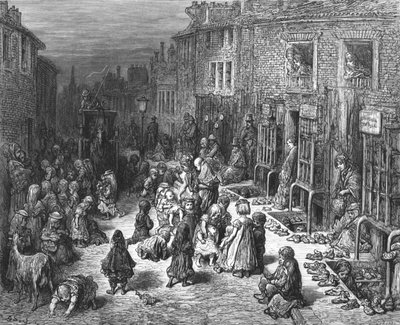 „Dudley Street, siedem tarcz”, 1872. autorstwa Gustave Dore
