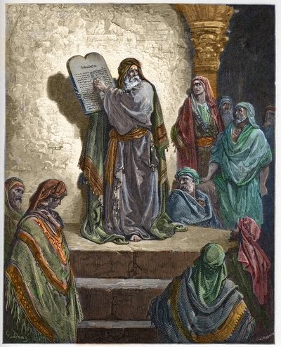 Ezdrasz Skryba czyta Prawo ludowi - - Grawerowanie w „The Bible illustree” Gustave