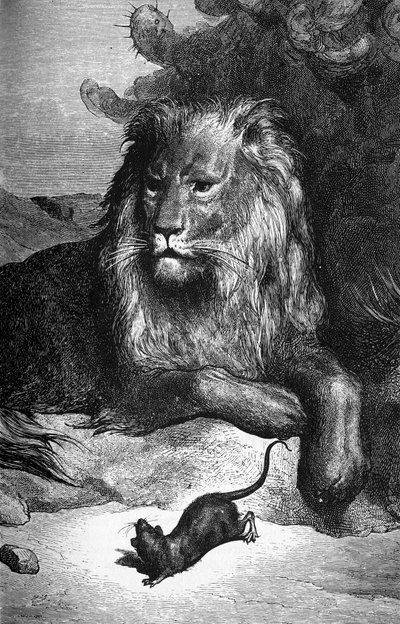 Bajka o La Fontaine: Lew i szczur Gustave Doré. sd. 19 wiek. autorstwa Gustave Dore