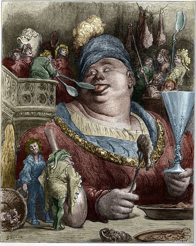 Gargantua postać powieści Francois Rabelais (1494-1553), francuskiego pisarza. Ilustracja Gustave