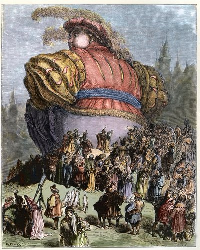 Gargantua z wizytą w Paryżu - Paryżanie podziwiają Gargantuę - ilustracja z "Gargantua i Pantagruel", autorstwa Francois Rabelais - rycina Gustave Dore (1832-1883) autorstwa Gustave Dore
