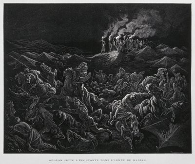 Gedeon atakuje Midianitów w nocy, ilustracja z Biblii Dore