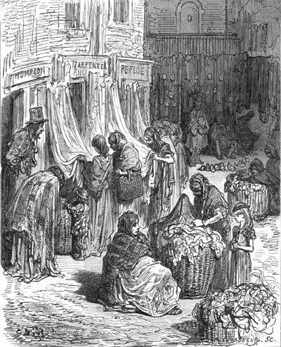 „Gloucester Street, New Cut-Old Clothes Mart”, 1872. autorstwa Gustave Dore