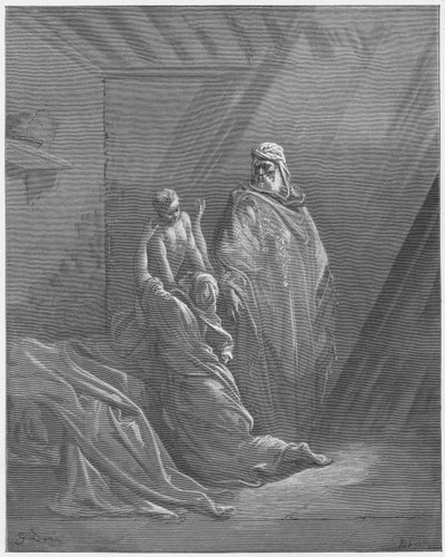 Biblia Gustawa Dore: Eliasz wychowuje syna wdowy z Sarepty autorstwa Gustave Dore