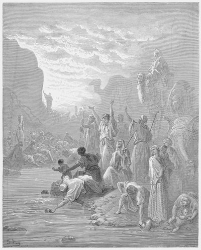 Gustave Dore Biblia: Mojżesz uderzający w skałę w Horebie autorstwa Gustave Dore