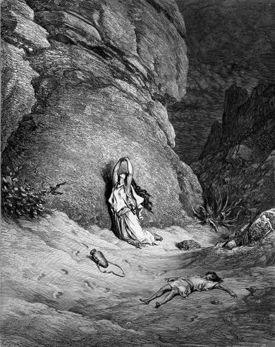 Hagar i Ismael, rycina Doré. - Biblia autorstwa Gustave Dore