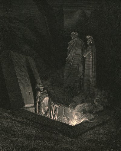 On, gdy tylko stanąłem u stóp grobowca, spojrzał na mnie, c1890. autorstwa Gustave Dore
