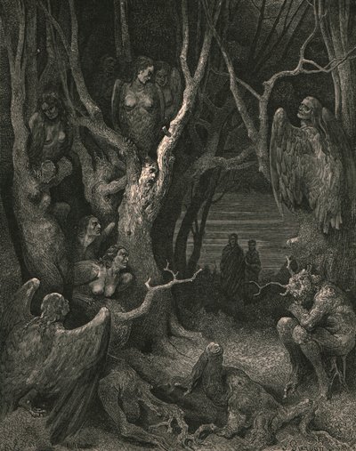 Tutaj gnieżdżą się brutalne harpie, ok. 1890 r. autorstwa Gustave Dore