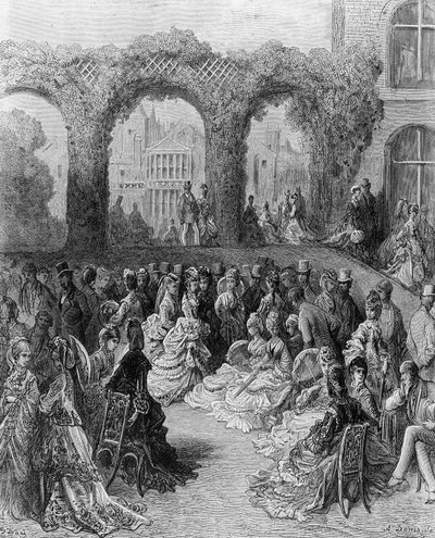 Holland House – Garden Party, z „Londyn, pielgrzymka”, napisany przez Williama Blancharda Jerroldsa (1826-84), sztych. A. Doms, wyd. 1872 autorstwa Gustave Dore