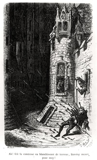 Ilustracja z „Les Contes Drolatiques”, autorstwa Honore de Balzac (1799-1850) grawerowana przez Riault, 1855 autorstwa Gustave Dore