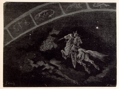 Ilustracja przedstawiająca znak gwiezdny Scorpio. z La legende de Croque-Mitaine. autorstwa Gustave Dore
