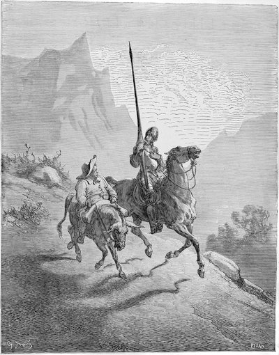 Ilustracja do książki Don Kichot de la Mancha autorstwa M. de Cervantesa, 1863. autorstwa Gustave Dore
