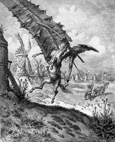 Ilustracja do książki Don Kichot de la Mancha autorstwa M. de Cervantesa, 1863. autorstwa Gustave Dore