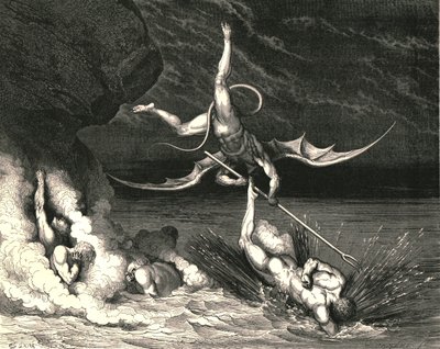 Pędził więc w pogoni, wykrzykując: Zostałeś złapany, ok. 1890 r. autorstwa Gustave Dore