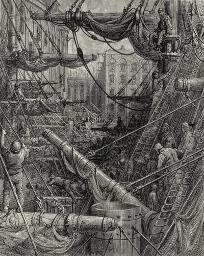 W londyńskich dokach. Grawerowanie: Gustave Doré. Z: „Londyn – pielgrzymka”, tekst W. B. Jerrolda, ryt. C. Maurant, 1872. autorstwa Gustave Dore