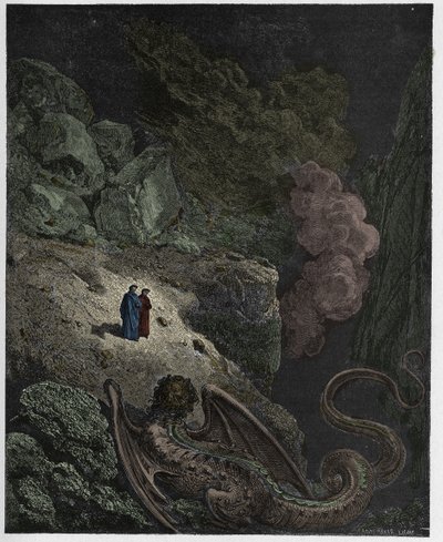 Inferno, Canto 17: Gerion, symbol oszustwa, ilustracja z „Boskiej komedii” Dantego Alighieri, 1885 autorstwa Gustave Dore