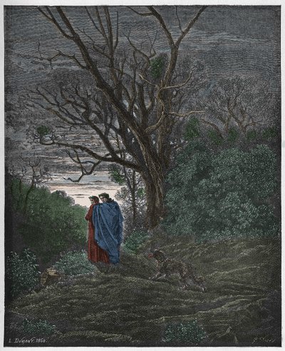 Inferno, Canto 1 : Pojawia się wilczyca, ilustracja z "Boskiej komedii" Dantego Alighieri, 1885 autorstwa Gustave Dore