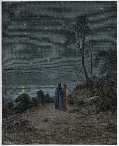 Inferno, Canto 2: Ciemne niebo pierwszej nocy, ilustracja z „Boskiej komedii” Dantego Alighieri, 1885 autorstwa Gustave Dore