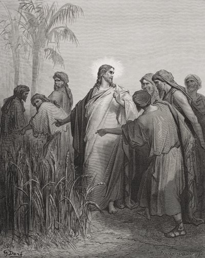 Jezus i jego uczniowie na polu kukurydzy, ilustracja z "The Holy Bible" Dore